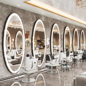 FENNIO 70" x 36" Large Wall Mounted Mirror with LED Lights, Oval Full Length LED Lighted Full Body Dressing Mirror for Bedroom, Salon, Brushed Aluminum Frame, Tempered Glass (Black and Gold/ Pointed Oval)