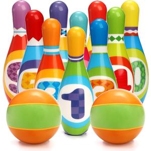 Coloch Kids Bowling Set, Indoor Toddler Bowling Game Educational Toy Game Soft Colorful 10 Foam Pin and 2 Balls Play Game Printed with Numbers for Baby Age 3+, Boys and Girls, Birthday Gift