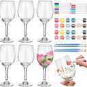 Pickmesh 6 Sets Paint Your Own Wine Glass Crafts Glass Painting Gift 12 Pcs DIY Markers 12 Colors Acrylic Paint with Brushes to Design Your Own Personalized Craft(High Feet)