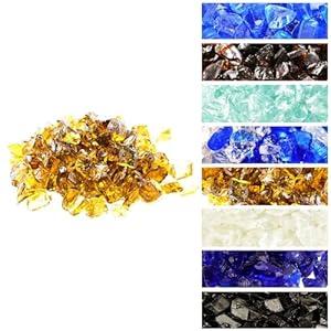 Mr. Fireglass Crushed Fire Glass for Natural or Propane Fire Pit, 10 Pounds Decorative Recycled Fireplace Glass Rocks for Fire Pit Fireplace and Landscaping, High Luster Amber