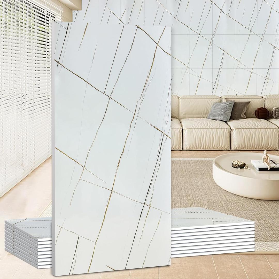 Wall Panels Peel and StickPVC Imitation Artificial Marble Tiles Sticker10 pcs 23.6" L x 11.8" WHeat-Resistant Backsplash TileIdeal for Kitchen Bathrooms Living Rooms Bedrooms.