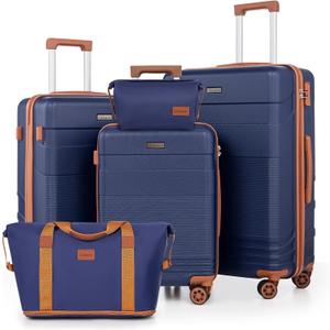 Luggage Sets 5 Piece with Spinner Wheels, Lightweight Hardshell Suitcases Set with Lock for Men and Women, Carry on Luggage Travel Set with Durable ABS Hard Case (DarkBlue)