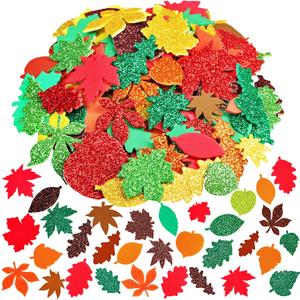 2 x Winlyn 504 Pcs Assorted Foam Fall Leaf Stickers - Self-Adhesive Bulk Maple Oak Shaped Glitter Leaves for Kids Craft, Gift, Halloween, Thanksgiving, Scrapbooking, Cards Decoration