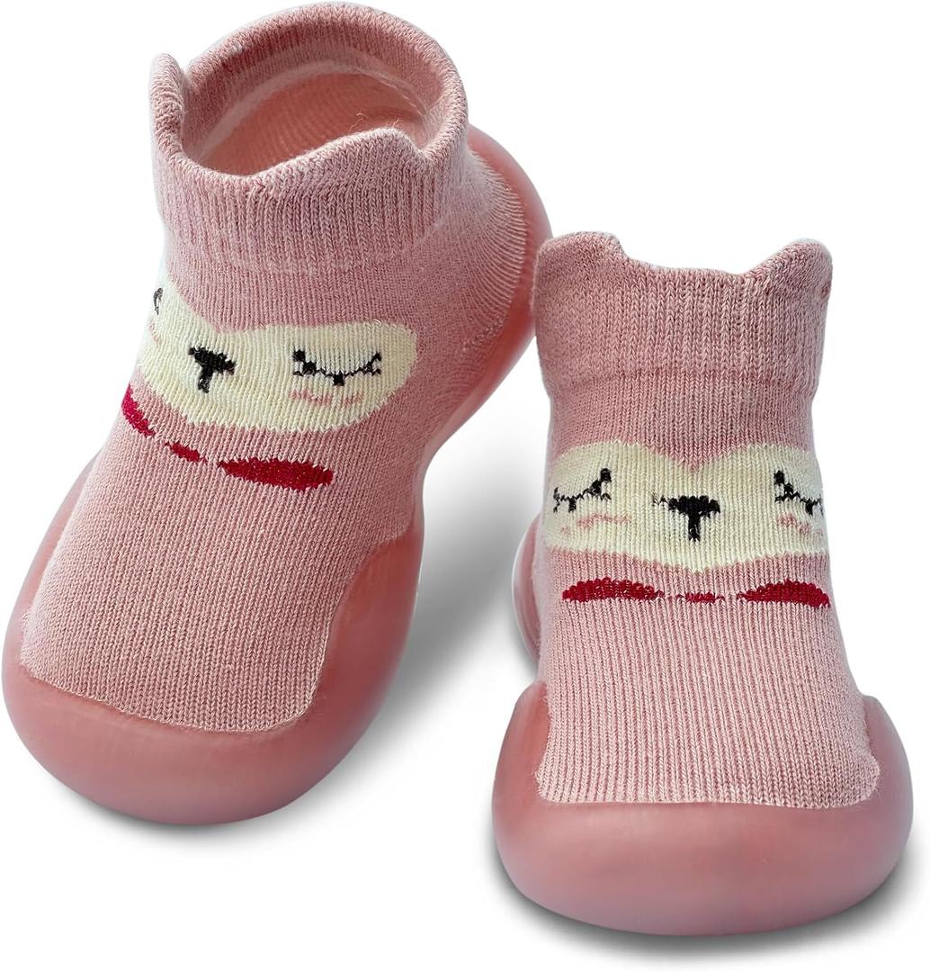 2 x Baby Shoes Boys Girls First Walking Shoes Non Slip Soft Sole Sneakers Toddler Infant Babygirl Sock Shoes (Pink)