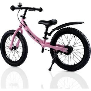 GROWNEER 16" Kids Balance Bike for 4-8 Year Old Boys Girls, Lightweight High Carbon Steel Frame, Adjustable Padded Seat & Handlebars, Rear Brake, All-Terrain, Pink