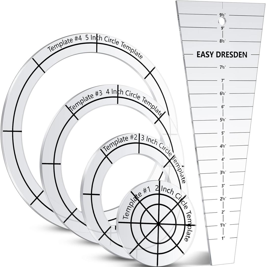 5 Pcs Acrylic Quilting Template Ruler 10 Inch Dresden Plate Template for Quilting Blanket Making Clothing Craft DIY(Transparent)