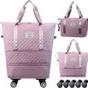 Expandable Foldable Wheeled Travel Duffle Bag - Detachable Rolling Wheels Carry On Gift (Pink)