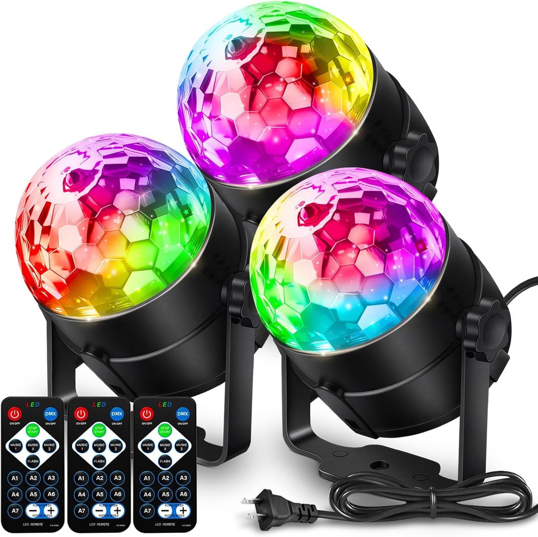 NEQUARE Disco Ball DJ Party Lights Sound Activated with Remote Control Strobe Lamp 7 Modes Stage Light for Home Room Dance Parties Karaoke Halloween Christmas Birthday Decorations[3-Pack]