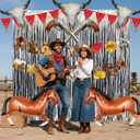 Cowboy Party Decorations Set - 12pcs Western Theme Supplies with Silver Fringe Backdrop, Horse, Revolver & Bull Skull Balloons, Bandana Banner for Birthday