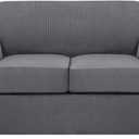 H.VERSAILTEX 3 Piece Stretch Sofa Covers for 2 Cushion Loveseat Couch Covers for Living Room Furniture Cover (Base Cover Plus 2 Seat Cushion Covers) Thicker Jacquard Fabric(Medium Sofa, Grey)