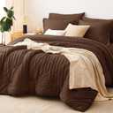 CozyLux Queen Comforter Set Brown Seersucker 7 Pieces Bed in a Bag Queen Comforter Set with Sheets, Luxury Soft Bedding Sets with Down Alternative Comforter, Sheets, Pillowcases & Shams for All Season