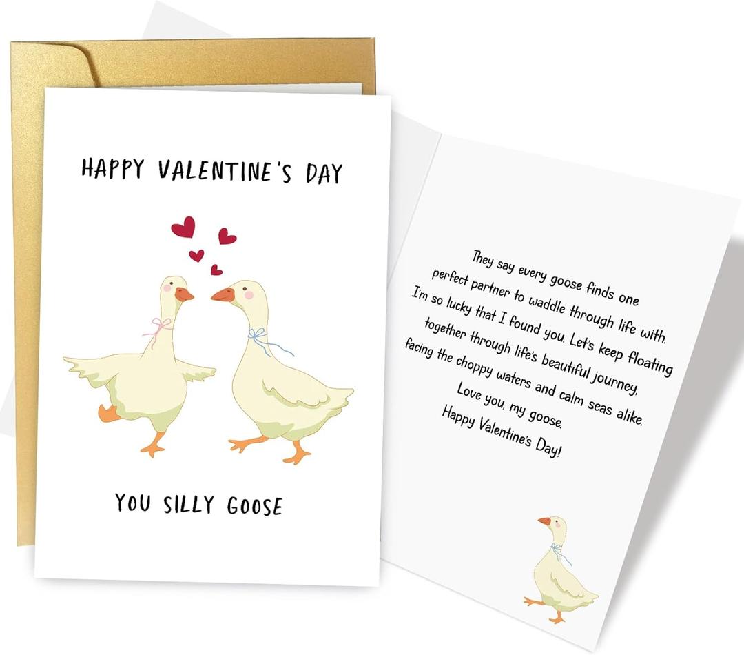 3 x Supoeguk Romantic Goose Valentine's Day Card for Wife Husband, Cute Valentines Card for Boyfriend Girlfriend, Happy Valentine's Day You Silly Goose