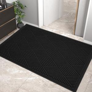 Sturdy Front Door Mat, Absorbent Muddy Dirt Resist Welcome Door Mats Outdoor Indoor, Stain and Fade Resistant, Non-Slip Rubber Backing Low Profile Doormat for Entryway, 36×24, Black