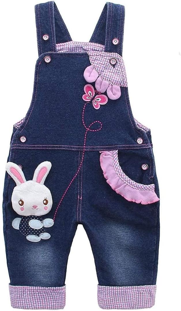KIDSCOOL SPACE Baby Girl Jean Overalls,Toddler Denim Cute 3D Bunny Outfit (12-18 Months, Blue-1301)