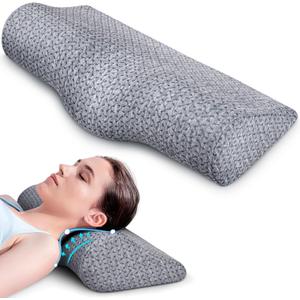 Demelon Cervical Neck Pillows for Pain Relief Sleeping, High-Density Memory Foam Pillow Neck for Bolster Support and Shoulder Relaxer, Decompression Devices Orthopedic Roll Pillow for Bed Office (Grey)