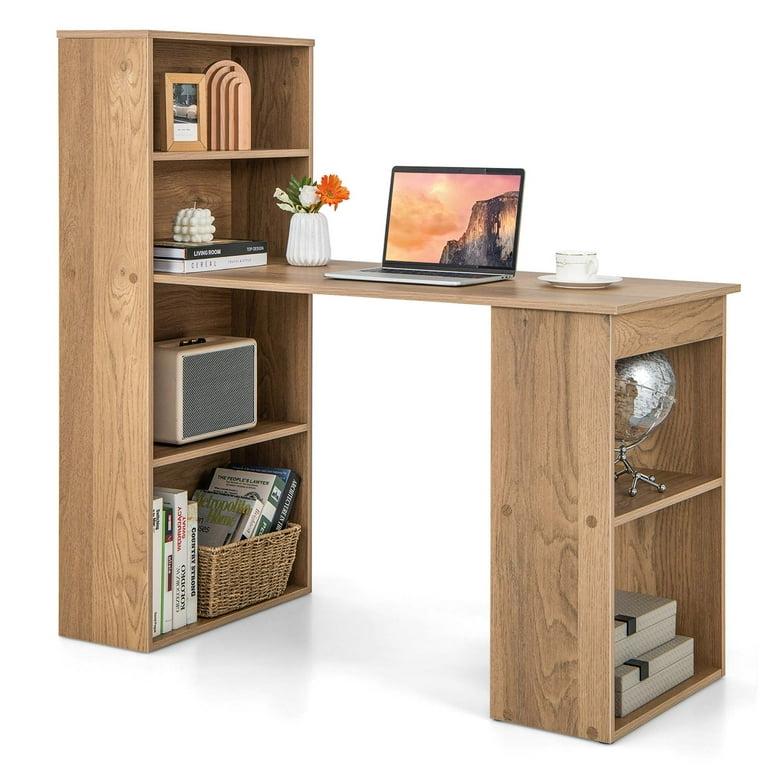 Computer Desk Writing Workstation Office 6-Tier Storage Shelves Natural