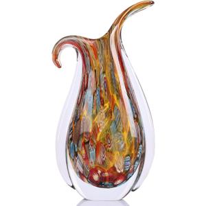 Blown Glass vase, Unique Murano Style Glass Art Deco vase for Living Room TV Stand, Table Setting, Office, Room and Desktop Decorations and Ornaments.