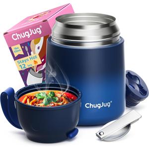 Thermo for Hot Food for Adults Kids |Wide Mouth, 18 oz Insulated Food Container with Spoon, Leakproof Soup Thermo for School Office Travel, Thermal Steel Food Jar Easy to Carry (Dark Blue) (18 Fluid Ounces)