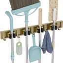 Reliahom Broom Holder Wall Mount, 4 Racks with 5 Hooks Bronze - Mop Storage Tool Racks, Broom Hanger Tool Organizer for Garage, Kitchen, Garden, Laundry Room