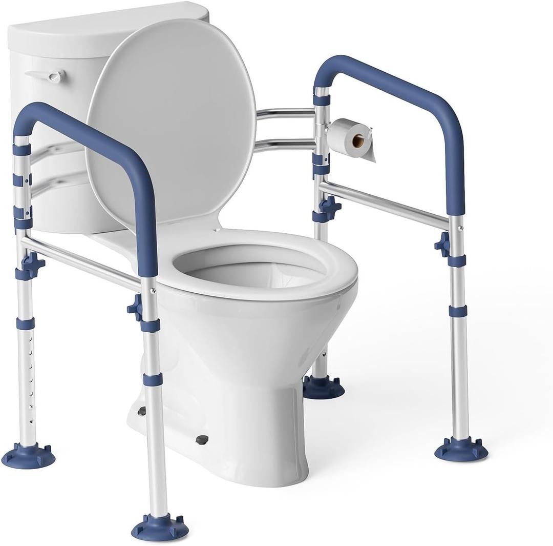 Toilet Safety Rails for Seniors,Height-Adjustable Toilet Frame Width-Adjustable Toilet Handles Toilet Rail Provides Support for Seniors  Pregnant Disabled (Blue)