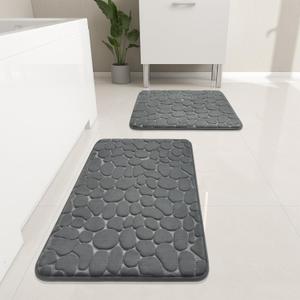YIHOUSE Bathroom Rugs Mat Set 2 Piece Dark Grey, Memory Foam Bath Mats Sets, Non Slip Water Absorbent Washable Bath Rugs for Sink, Toilet and Floor