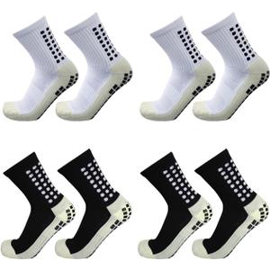 Aimery 4 Pairs Mens Grip Soccer Socks Non Slip Grippy Women Socks for Football Basketball Sports (One Size, 2black2white)