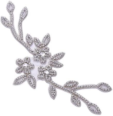 FANGZHIDI Crystal Rhinestone Applique Belt Luxury Shining Trims 1 Yard for Bridal Wedding Dress- Silver-1 Yard(12.2" x 7.87")