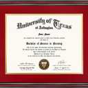 GraduationMall 12x15 Diploma Frame with Red over Gold Mat or Display 16x20 Certificate without Mat,Solid Wood & Tempered Glass,Cherry Finish with Gold Trim