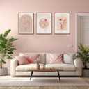 KISSFOX 3 Piece Framed Wall Art Botanical Wall Decor Pink Flower Pictures Wildflowers Canvas Art Watercolor Floral Paintings Minimalist Boho Artwork for Living Room Bedroom Office, 16x24 In Natural Framed
