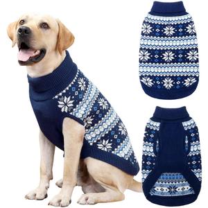KOOLTAIL Cable Knit Dog Sweater Turtleneck, Cold Weather Pullover Classic Knitwear, Snowflake Pattern Thick Warm Winter Pet Clothes, Dog Christmas Sweater for Small Medium Large Dogs Cats, Navy Blue, Large