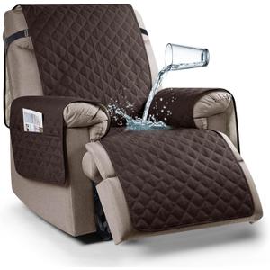 Ruaozz 100% Waterproof Recliner Chair Cover Non-Slip Reclining Cover for Recliner Chair Washable Chair Seat Cover with Elastic Straps for Kids, Dogs, Pets (Chocolate, 23'')