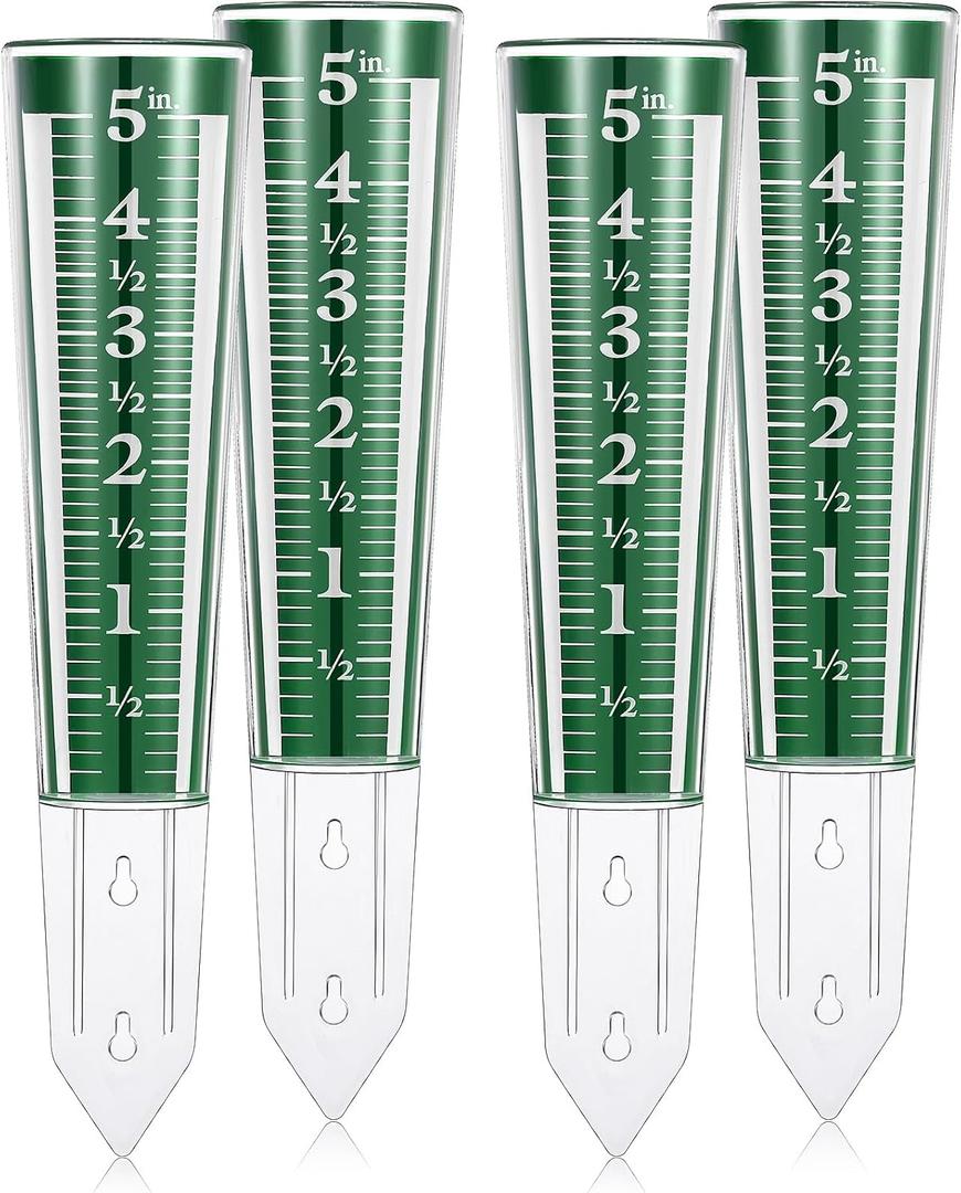 Yexiya 4 Pcs 5 Inch Capacity Rain Gauge Outdoor Easy to Read Acrylic Rain Gauges Measure and Monitor Precipitation Magnifying Scale and Numbers for Garden Yard Field Lawn (Green)