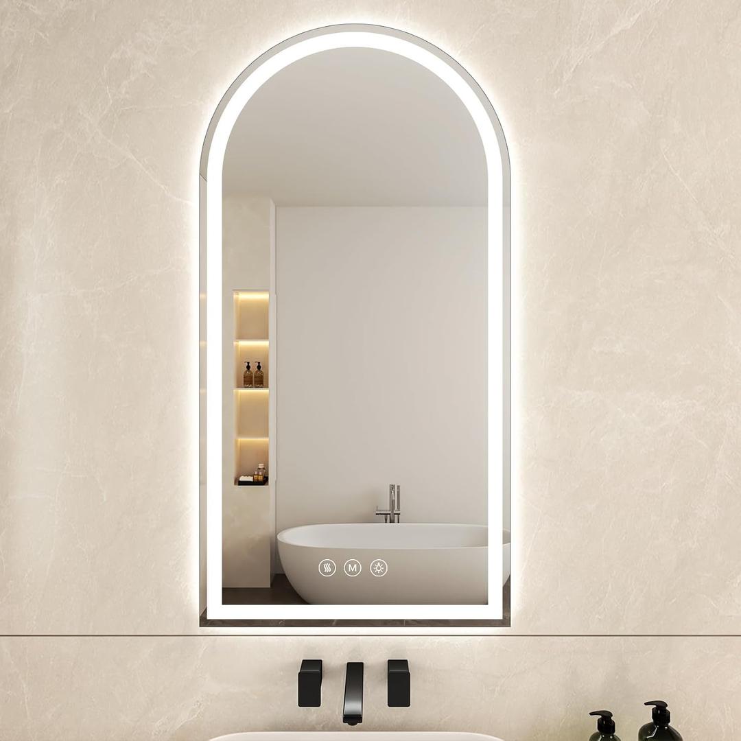 Arched LED Bathroom Mirrors with Lights 24"x48" LED Mirror for Bathroom,Led Vanity Mirror, Anti-Fog,LED Mirrors with Light, Anti-Fog, Dimmable, 3 Color, Shatterproof, Touch Sensor
