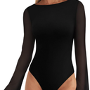 REORIA Women's Trendy Sexy Boat Neck Bell Sleeve Sheer Mesh Going Out Bodysuit Tops, XL