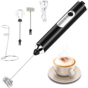 Handheld Electric Foam Maker Milk Frother Handheld 2 Speed Adjustable Milk Frother Handheld Rechargeable Electric Foam Maker with 2 Stainless Whisks For Latte, Cappuccino, Hot Chocolate, Egg