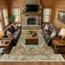 RELEANY Area Rugs 9'x12' Washable Non-Slip, Floral Vintage Distress Print Pattern Medallion Carpet for Living Room Bedroom Dining Room, Brick Red Rust Neutral Brown Burnt Orange Green