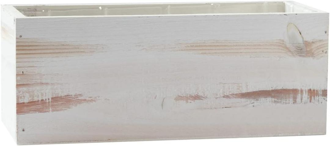 Royal Imports Wooden Flower Pot Planter, Decorative Wood Vase with Plastic Liner, Toilet Tank Tissue Paper Storage Basket for Bathroom Countertop Box, Kitchen Windowsill Mail Organizer, 10x4x4, White