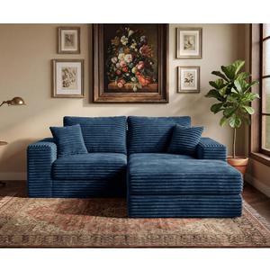 75'' L-Shaped Cloud Modular Sectional Couch with Chaise, Modern Corduroy Memory Foam Sofa Bed, Upholstered Boneless Deep Seat Fluffy Sleeper Sofa, for Living Room, No Assembly Needed (Blue)