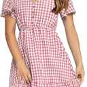 UMEKO Girls Polka Dot Print Midi Dress Button Down V Neck Short Sleeve Ruffle Casual Dresses (9-10 Years, Y-pink)
