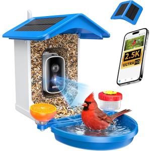 Smart Bird Feeder with Camera 2.5K QHD, AI Identify 16000+ Birds, Auto-Capture & Motion Detection, IP65 Waterproof, 5W Solar Panel, 140 Field of View, Bird Watching Gift