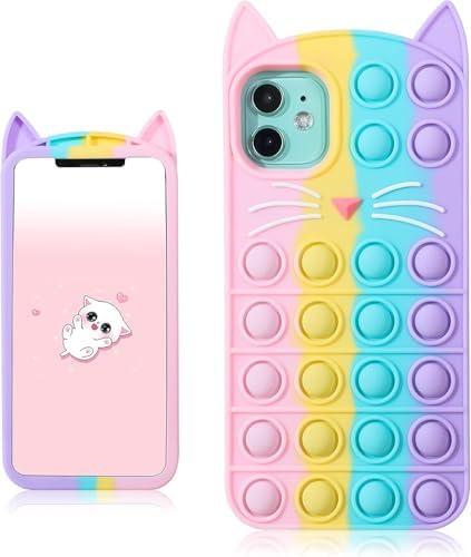 Boaretiu for iPhone 12 Case, for iPhone 12 Pro Case 6.1 inch - Soft Silicone Cartoon Design Women Cute Cover Fashion Funny Kawaii Skin Animal Shiny Cases, Coloured Cat, Set Of 4