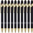 LINFANC 12 Pack Black Gold Ballpoint Pen with Stylus Tip, 1.0 mm Black Ink Smooth Writing Pens, Metal Stylus Pens for Touch Screens