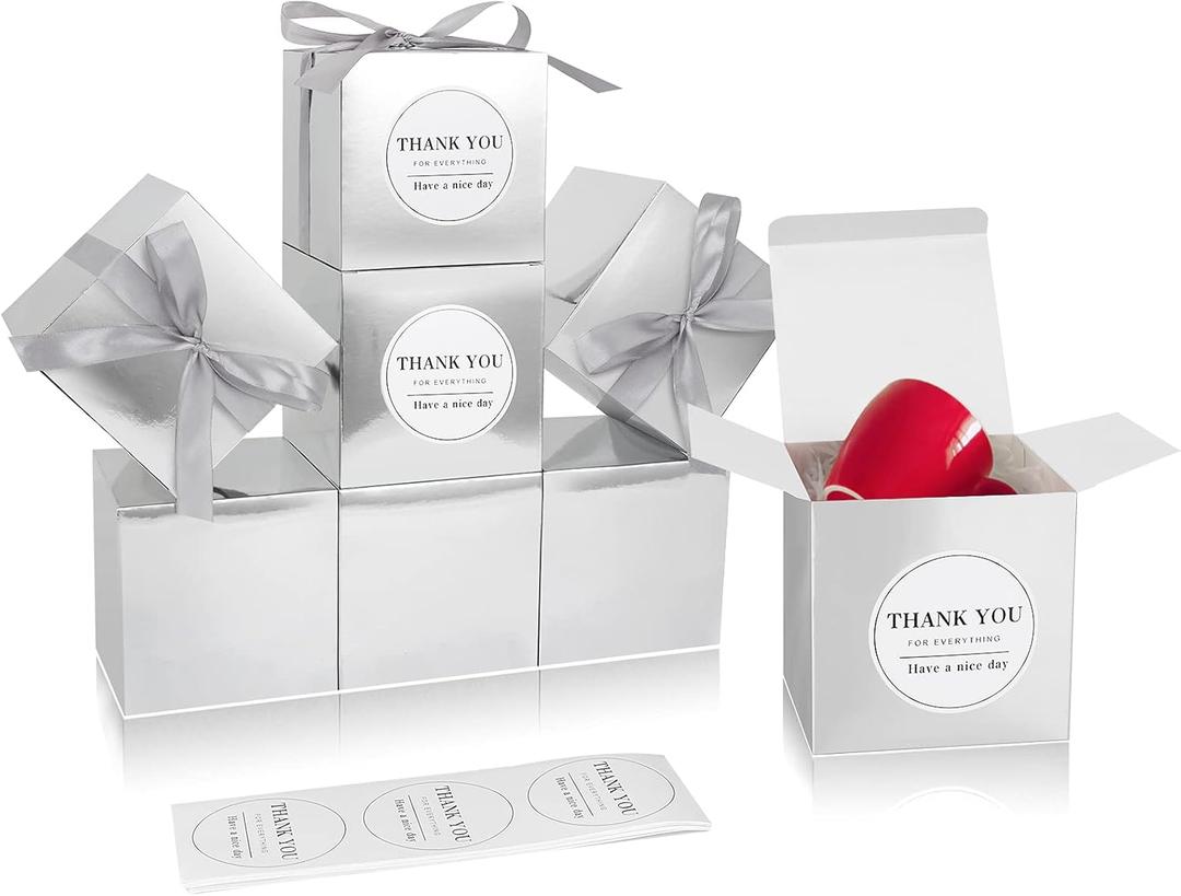 COTOPHER Small Gift Boxes 60 Pack 4x4x4 inches Silver Gift Boxes with Lids for Gifts, Crafting, Wedding Party Favor, Cupcake Boxes, Candy, Bridesmaids Proposal Box with Ribbons and Stickers (Metallic