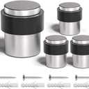SANATO Nickel Cylindrical Floor Mounted Stainless Steel 304 Door Stop Door Stopper with Black Rubber, 4 Pack (Silver)