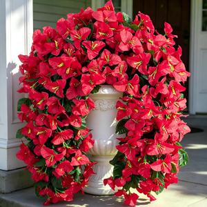 Fake Bougainvillea Artificial Hanging Flowers, 2 PCS Outdoor Faux Plants UV Resistant Realistic Silk Long Trailing Vines for Door Porch Outside Planter Urn Patio Garden Yard Dec, Red