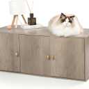 Wooden Cat Litter Box Enclosure with Storage Compartment with Adjustable Divider, Hidden Litter Box Furniture and Hall Table, Cat Box Enclosure, 42.5''L*18.5W*16.9H (Light Oak, Plain)