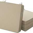 Outdoor Chair Cushions, Water-Resistant & Fade-Resistant, Patio Furniture Square Seat Replacement Chair Pads with Ties, Removable Cover, Non-Slip Bottom, Set of 4, 19 x 19 Inch, Natural