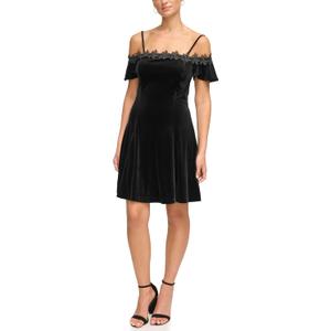 Kensie Women's Velvet Off The Shoulder Fit & Flare Mini Dress (8, Black)