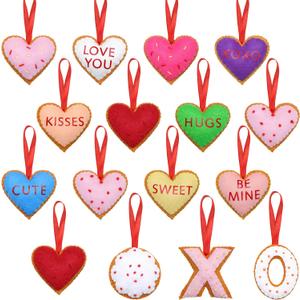Oudain 16 Pieces Valentine's Day Felt Heart Ornaments Cookie Felt Hearts Hanging Baubles Decors for Valentine Wedding Anniversary Party Supplies