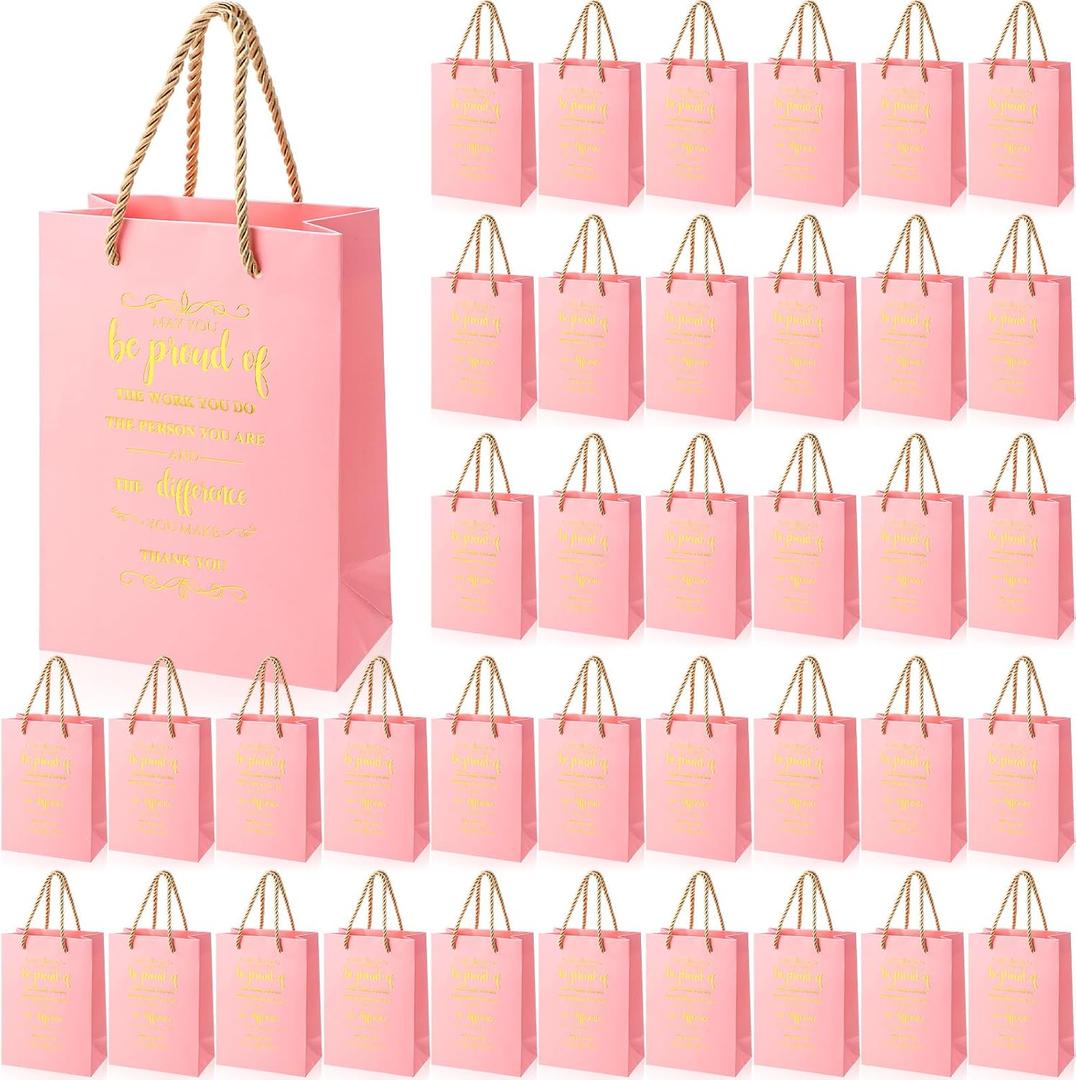 Fulmoon Thank You Gifts Bag Employee Appreciation Paper Bag Bulk, Pink